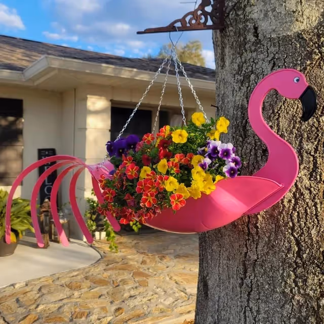 Colorful bird hanging planter